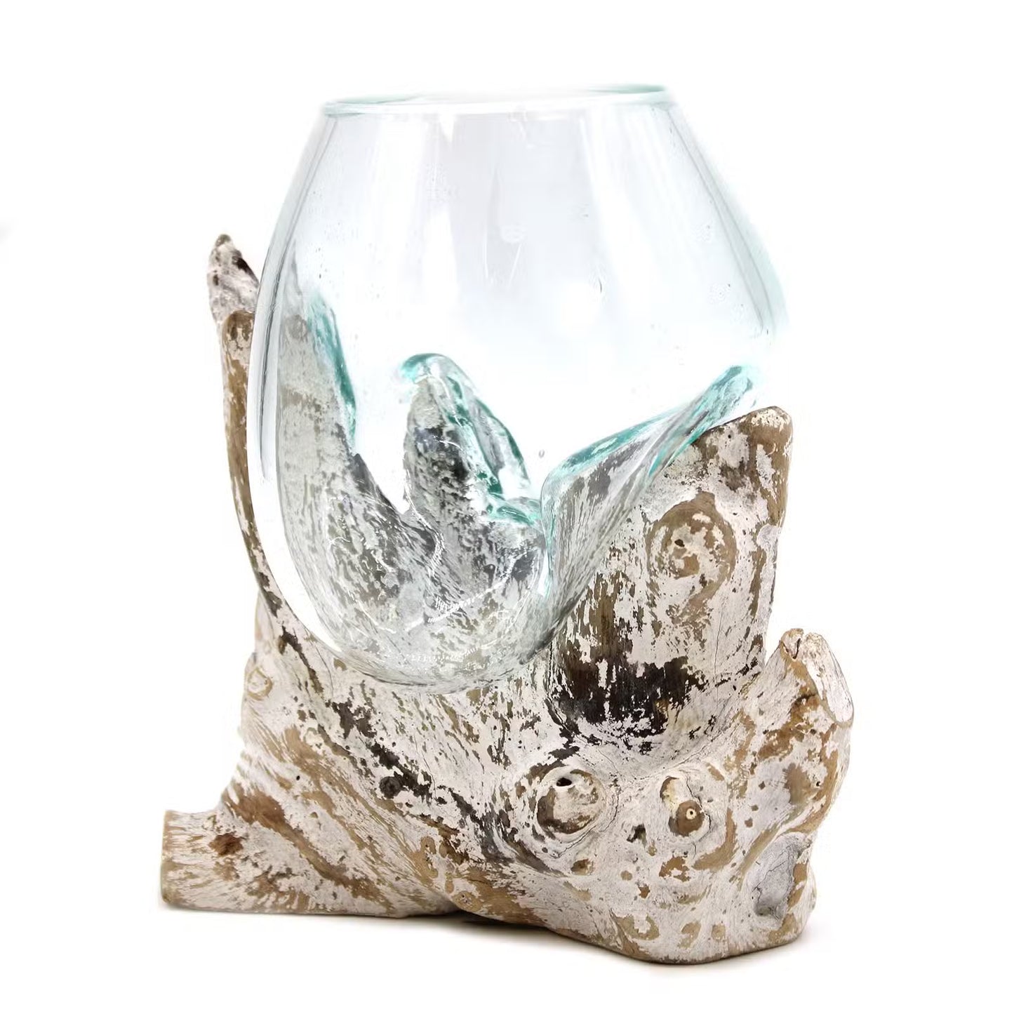 Molten Glass Bowl on Whitewash Wood – Handmade Medium Decorative Bowl